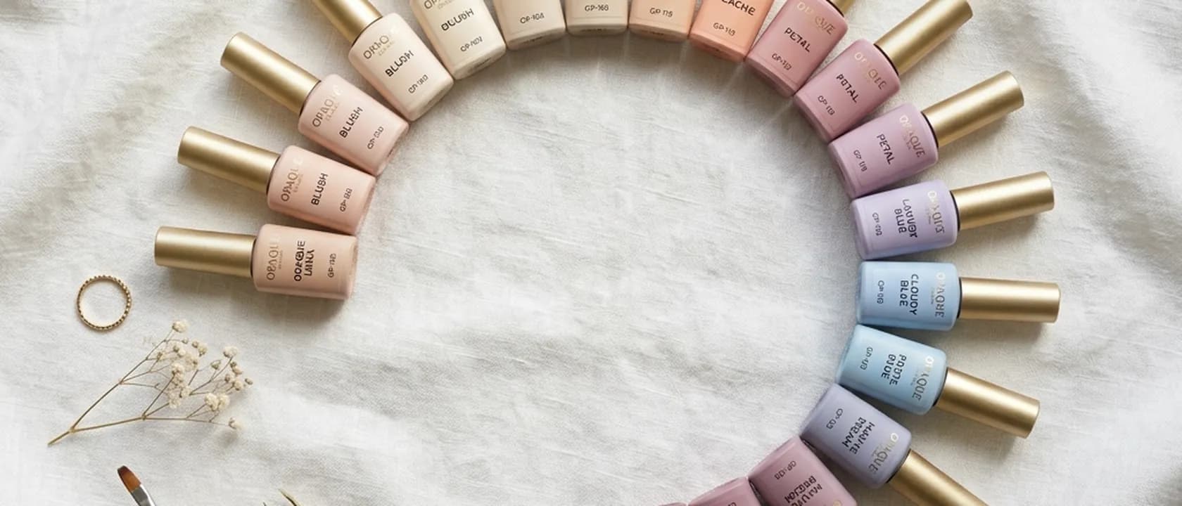 Kalıcı oje renk skalası — pastel ve nötr tonlarda şişeler